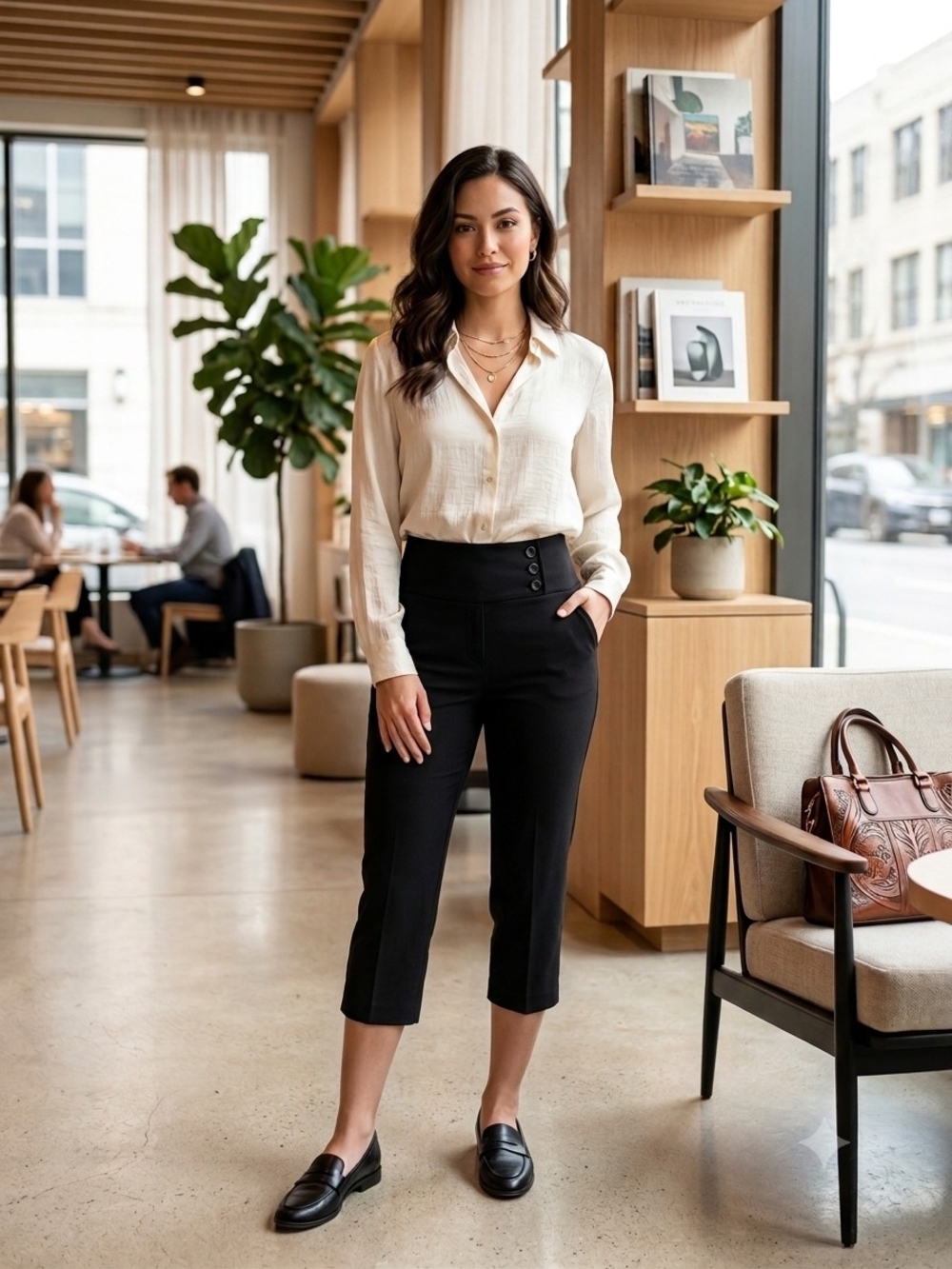 High-Rise Black Cropped Dress Pants for Women